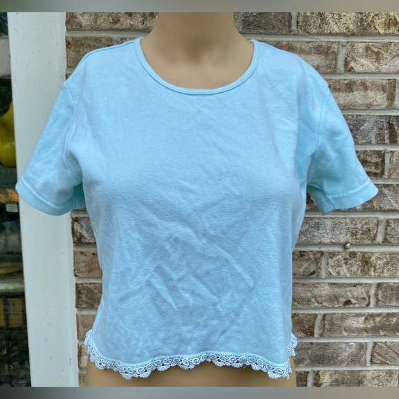 2000 Y2K Mint Green/Light Blue Heart Logo Victorias Secret Cropped Tshirt - Picture 2 of 16